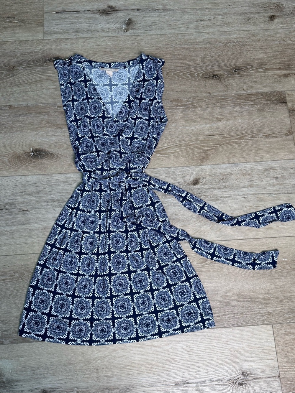 Banana Republic Navy and White Patterned Wrap Mini Dress